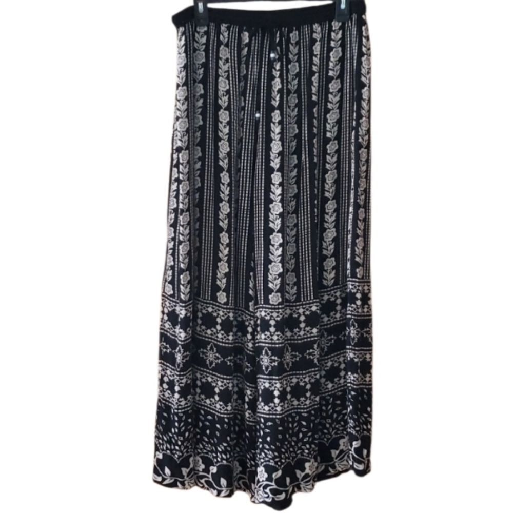 RAGA‎ Black & Cream Floral Patterned Wide Leg Pants Size Large